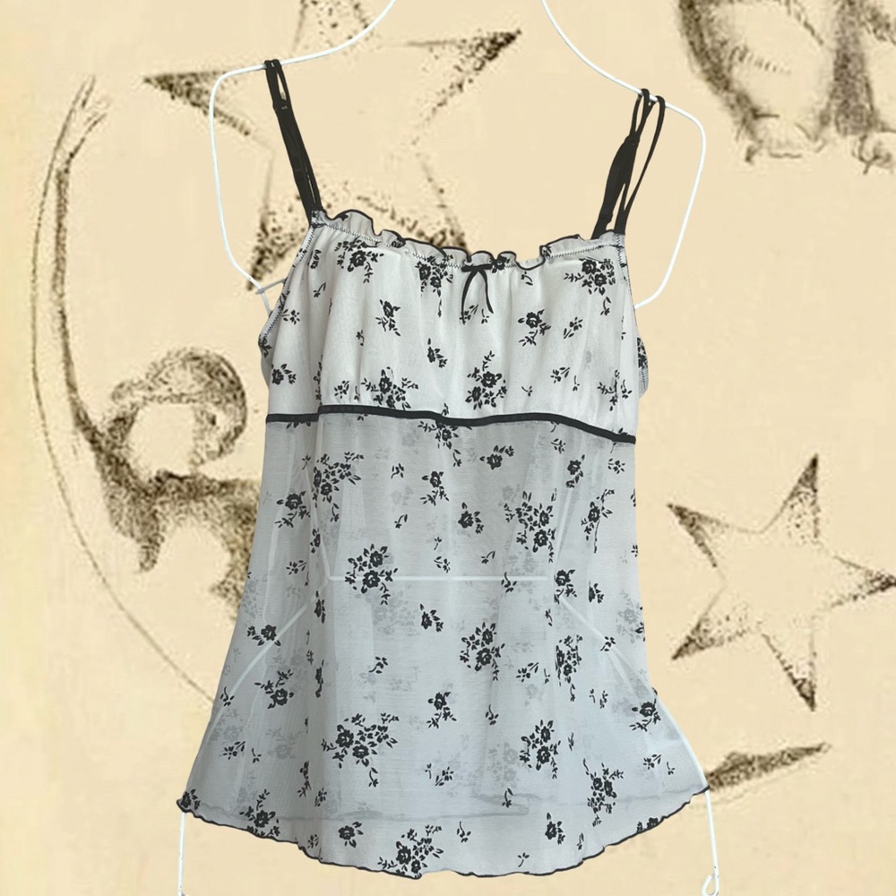 Sheer White Mesh Cami w/ Black Velvet Florals 🖤